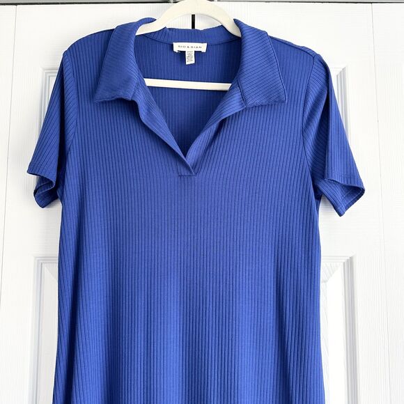 Rio & Rian Dress Size M Royal Blue Ribbed Collared Short Sleeves - Picture 2 of 9